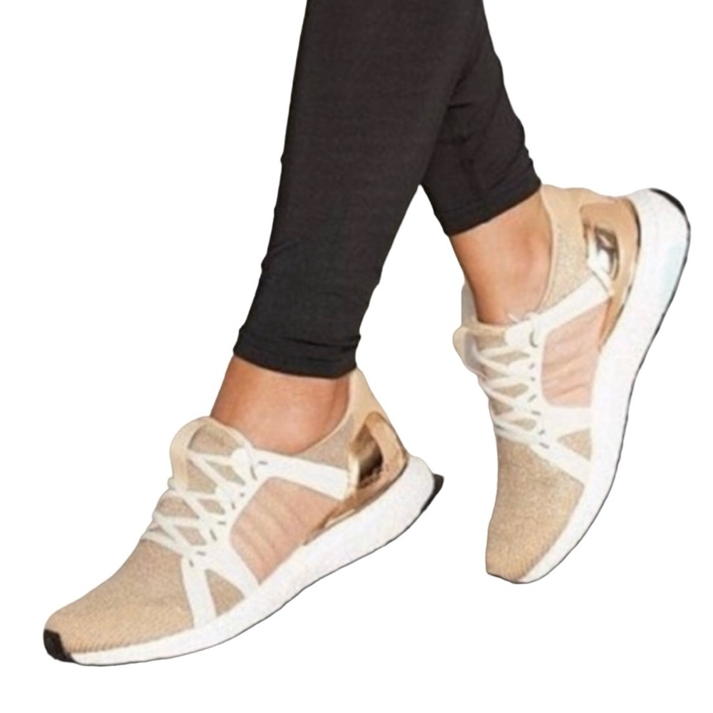 Stella McCartney X Adidas Ultra Boost Rose Gold Metallic Knit Trim Lace Sneakers